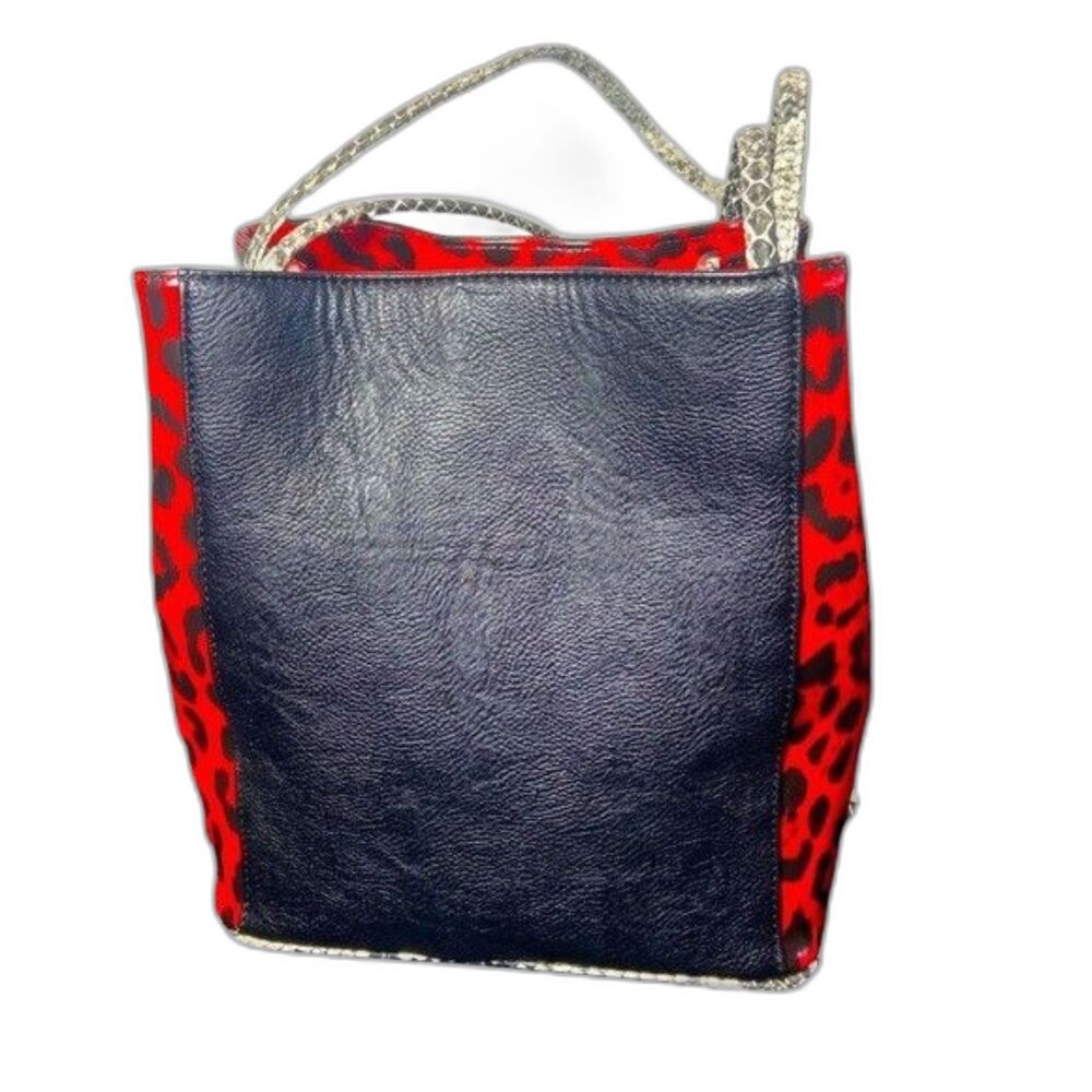 SAMOE Pebble Leather Red Leopard Print Handbag Adjustable Strap Stylish Purse